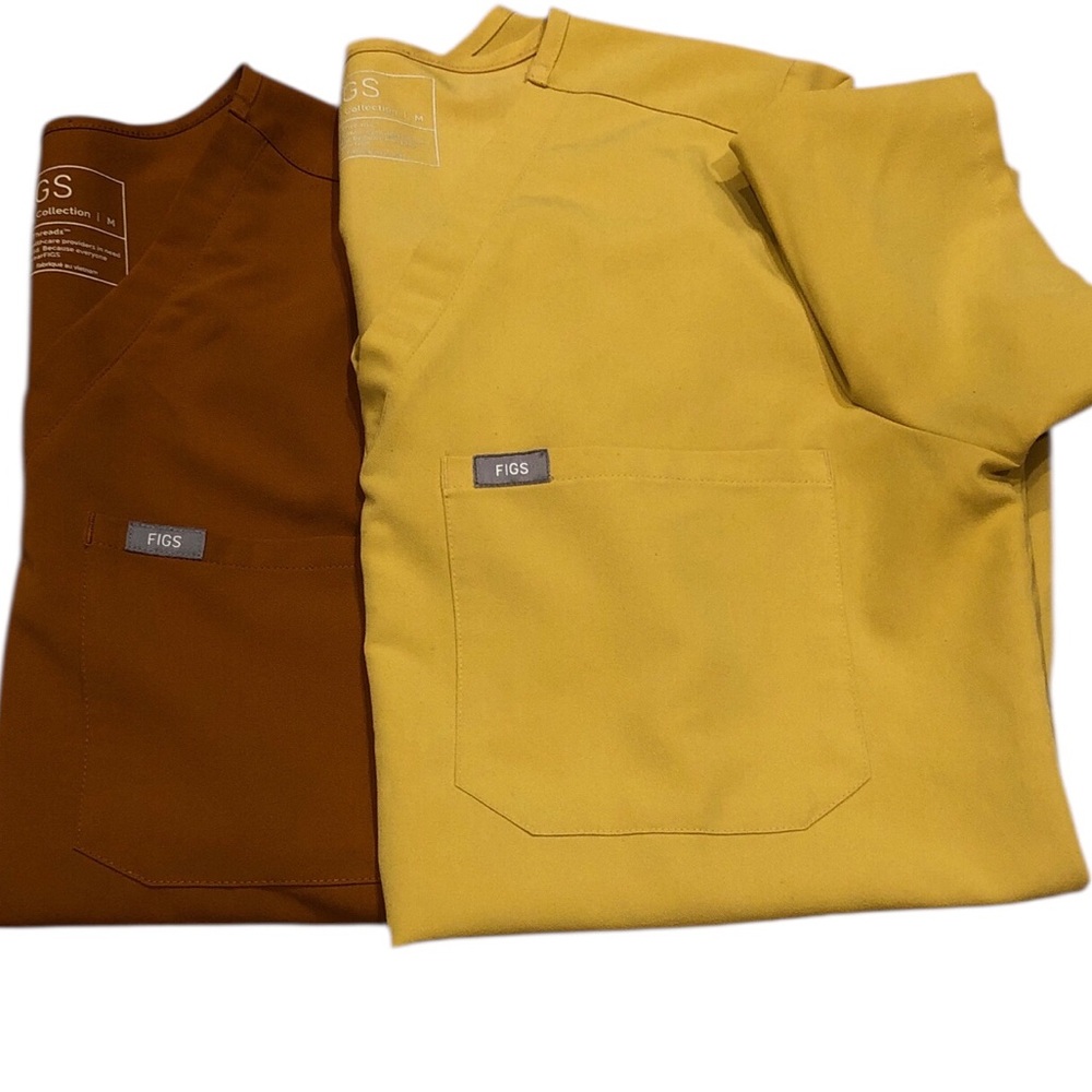 Figs Catarina One Pocket Scrub Tops set of two size M Yellow Orange Brown